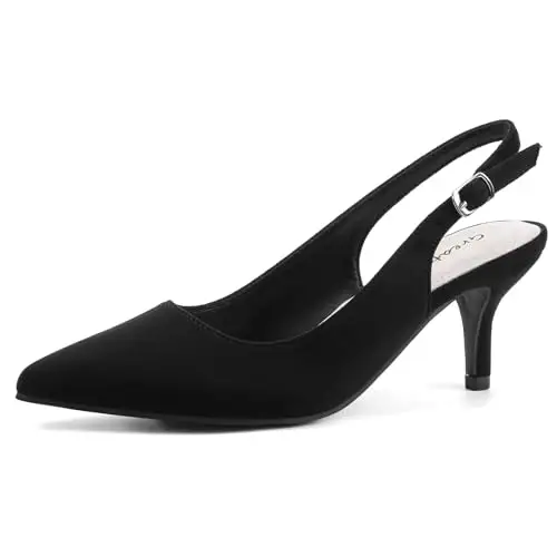Greatonu Slingback Donna Scarpe Eleganti Decollete con Tacco Medio a Gattino e Punta, Nero