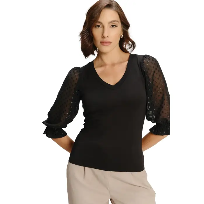 Blusa con maniche a sbuffo donna Greenpoint Noir