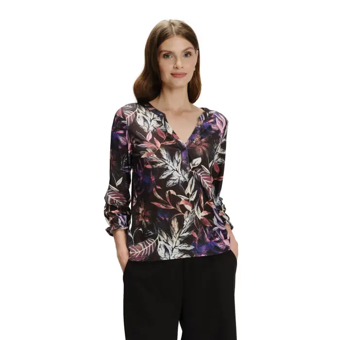 Blusa in maglia con stampa floreale donna Greenpoint Noir