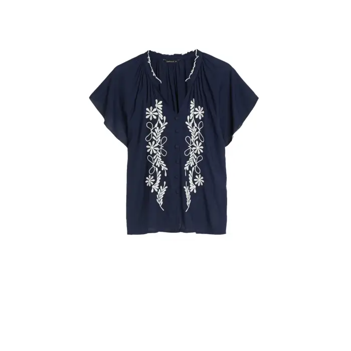 Blusa ornata fiori donna Greenpoint Bleu