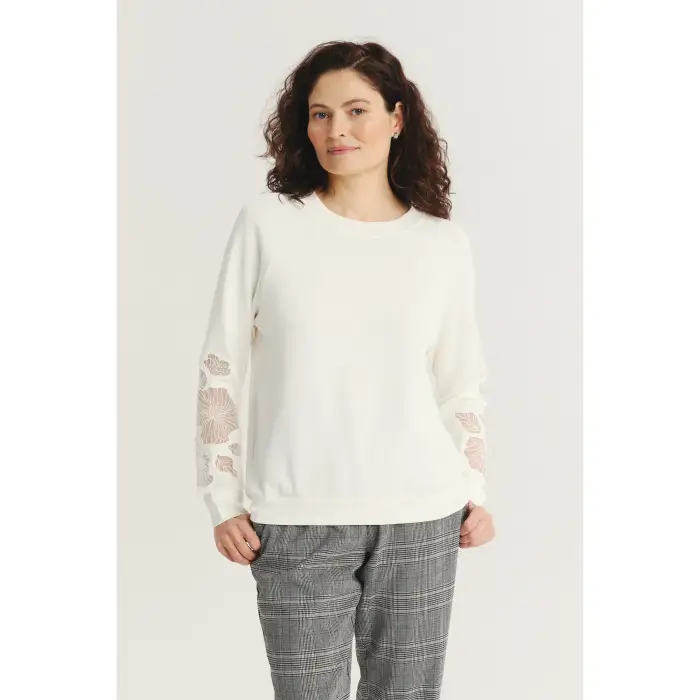 Greenpoint Felpa con ricami decorativi sulle maniche donna Blanc
