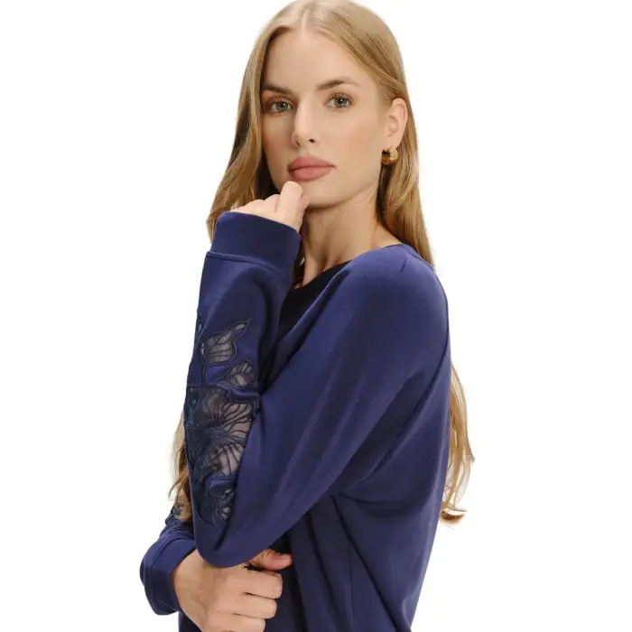 Felpa con ricami decorativi sulle maniche donna Greenpoint Bleu