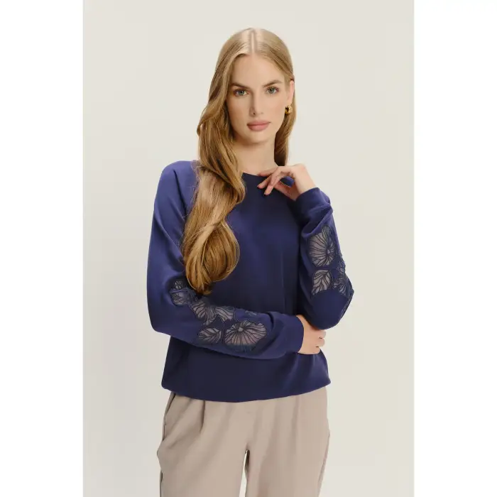 Greenpoint Felpa con ricami decorativi sulle maniche donna Bleu