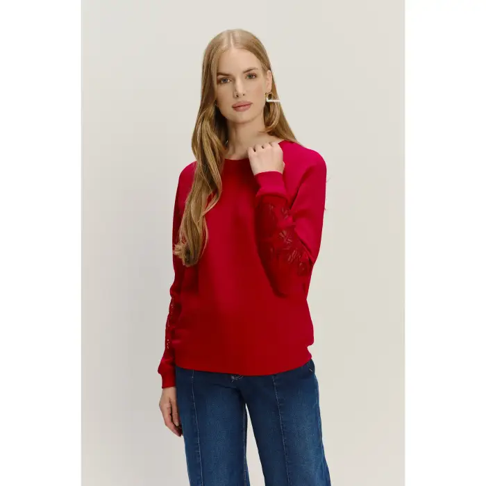 Greenpoint Felpa con ricami decorativi sulle maniche donna Rouge
