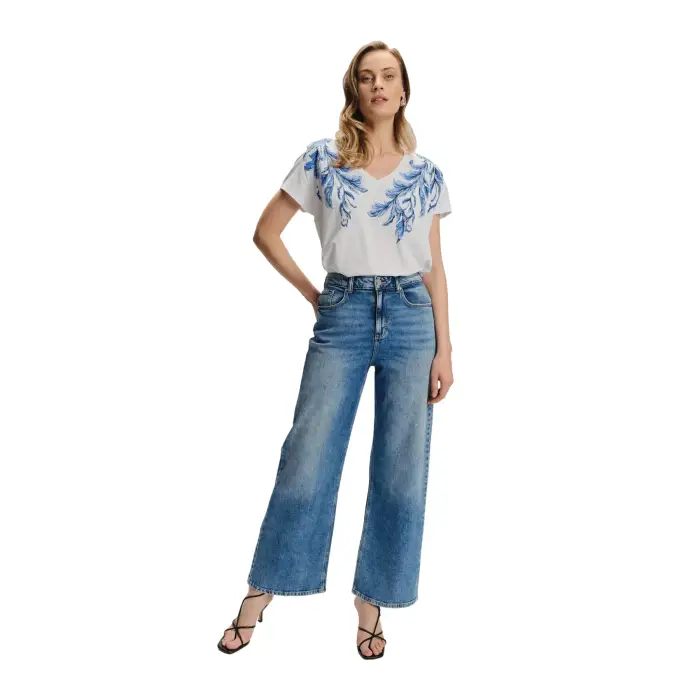 Jeans wide leg in denim donna Greenpoint Bleu