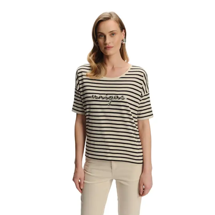 Greenpoint T-shirt a righe sottili contrastanti donna Blanc