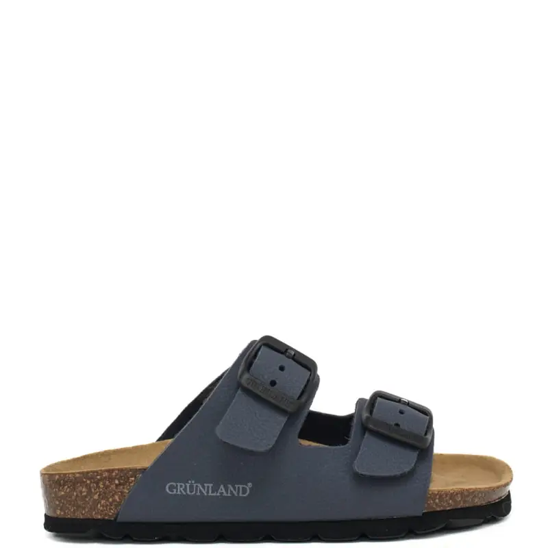 Grunland ciabatta da bambino luce con doppia fibbia in vera pelle blu