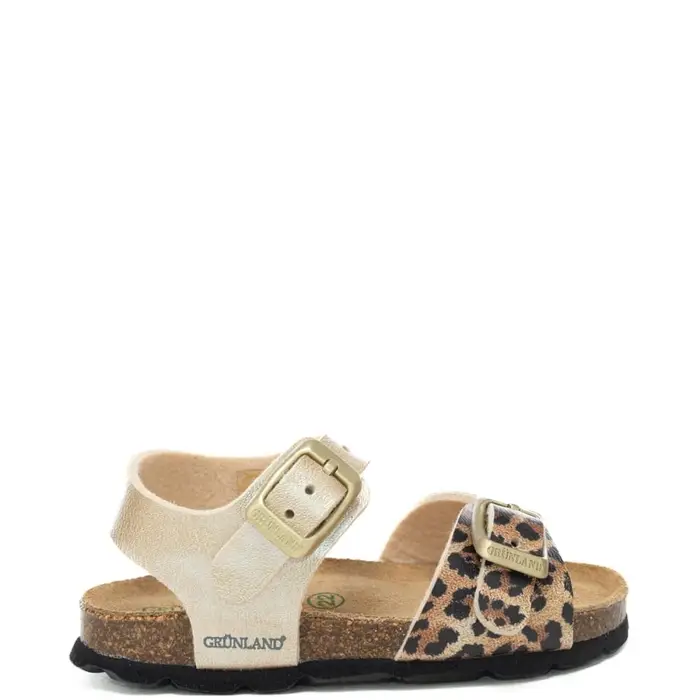 sandali da bambina aria con fascetta animalier e cinturino in vera pelle platino multi