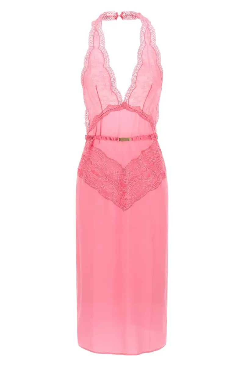 GUCCI Abito Raso E Pizzo Rosa