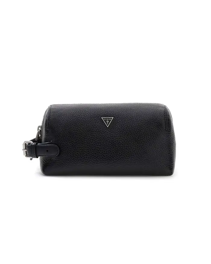 Guess Beauty case nero in pelle martellata con logo metallico