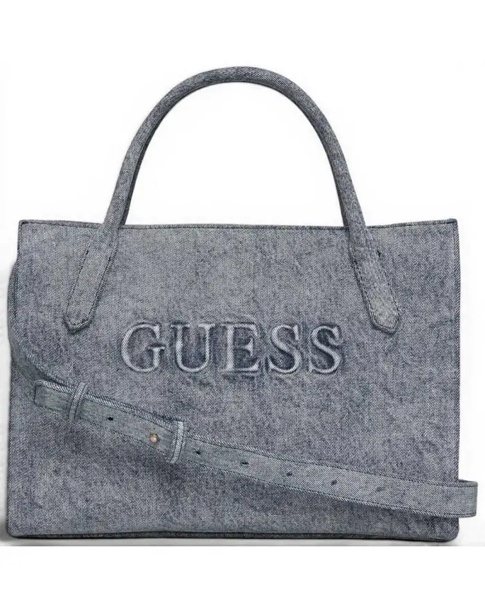 Guess Borsa Jodi Tote Donna Denim in Tessuto di Cotone con Logo Frontale e Charm BLUE