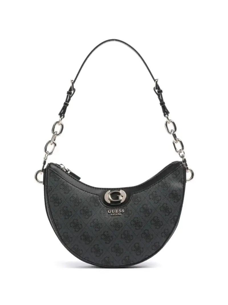 Guess borsa nera donna a spalla in ecopelle logo all over