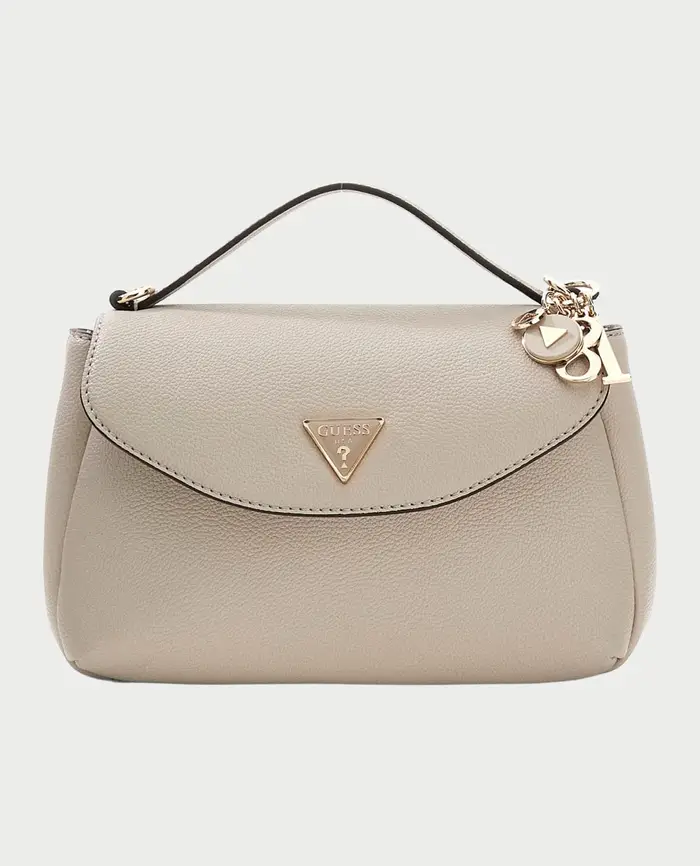 Guess Borsa Evie Top Handle Flap Donna Light Taupe in Materiale Sintetico con Logo 4G e Charm GRAY