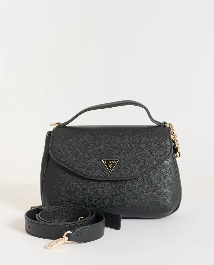 Guess Borsa Evie Top Handle Flap Donna Nero in Materiale Sintetico con Logo 4G e Charm BLACK