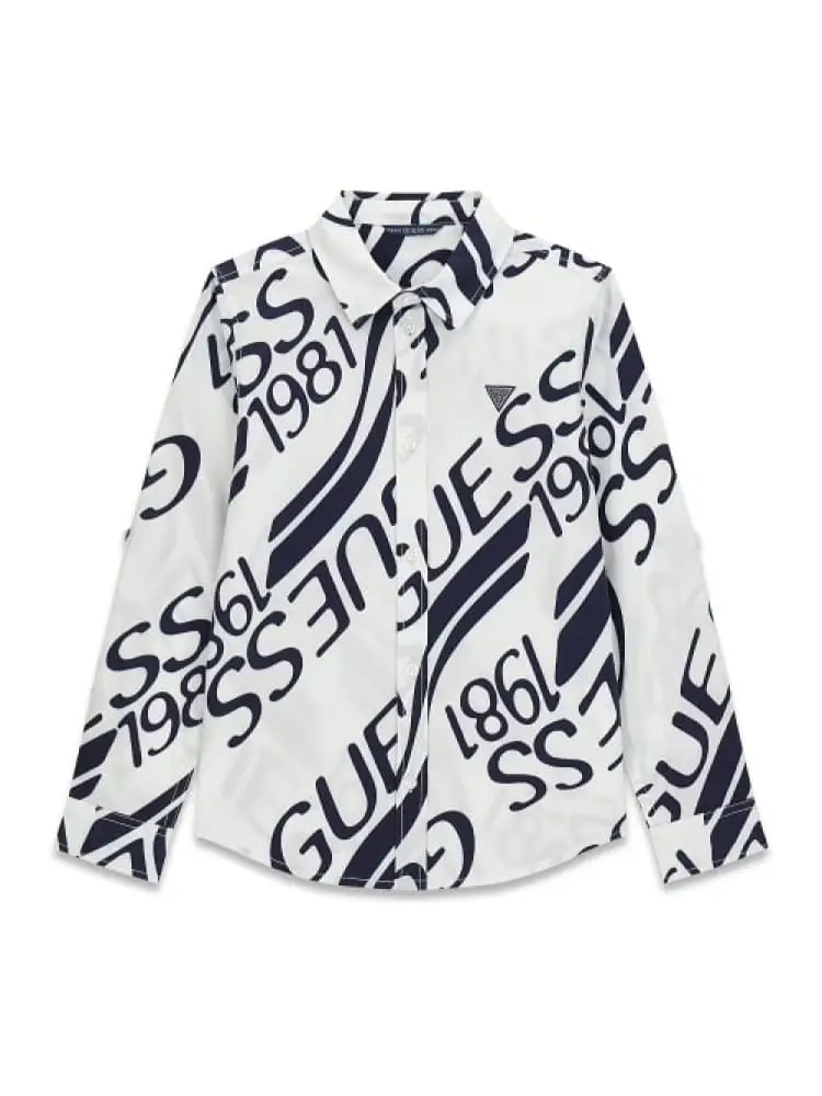 Guess camicia kids/junior in cotone bianco con logo all over