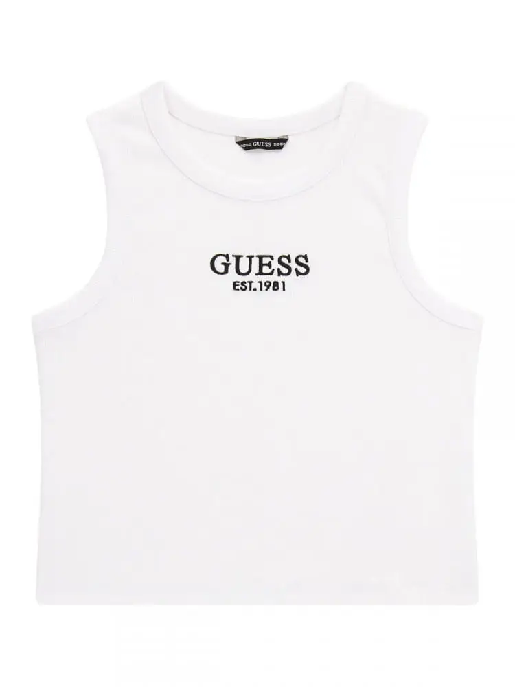 Guess canotta kids-junior bianca a coste con ricamo logo
