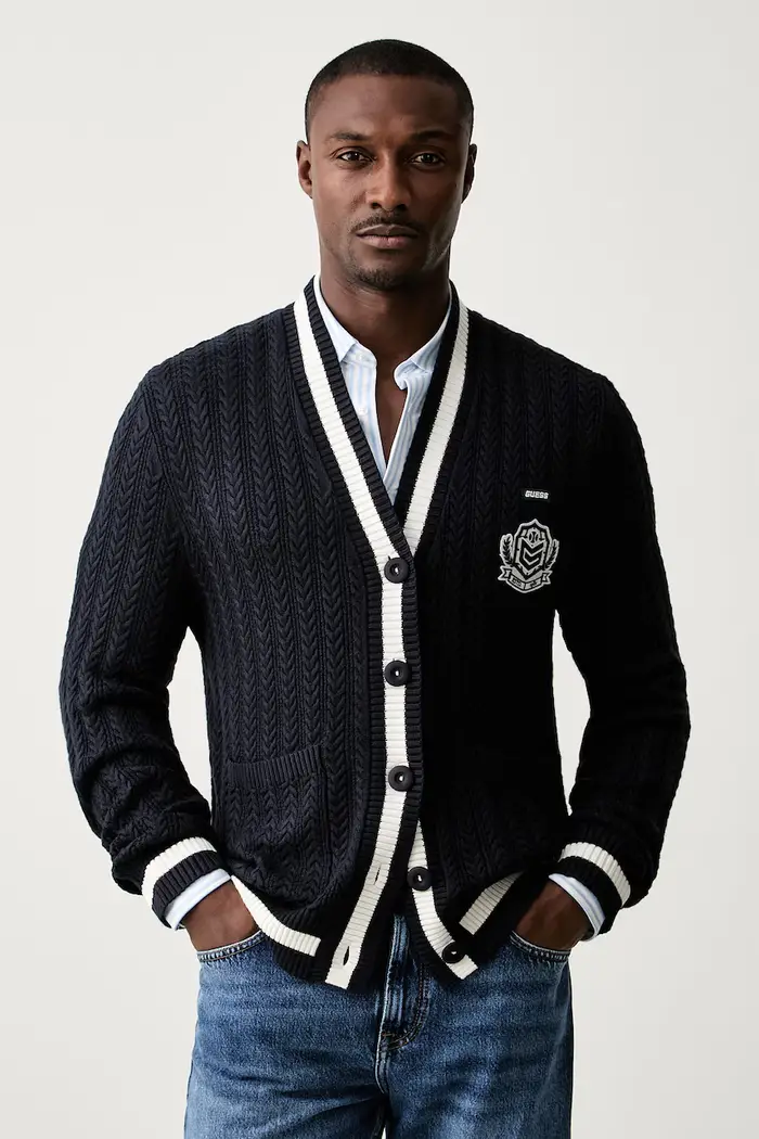 Guess cardigan da uomo con viscosa ROBERT Blu navy