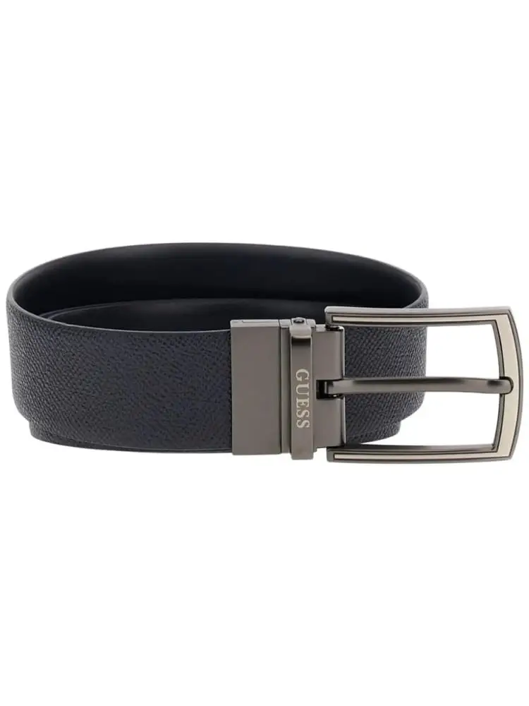 Guess cintura uomo in pelle blu reversibile saffiano con fibbia logata