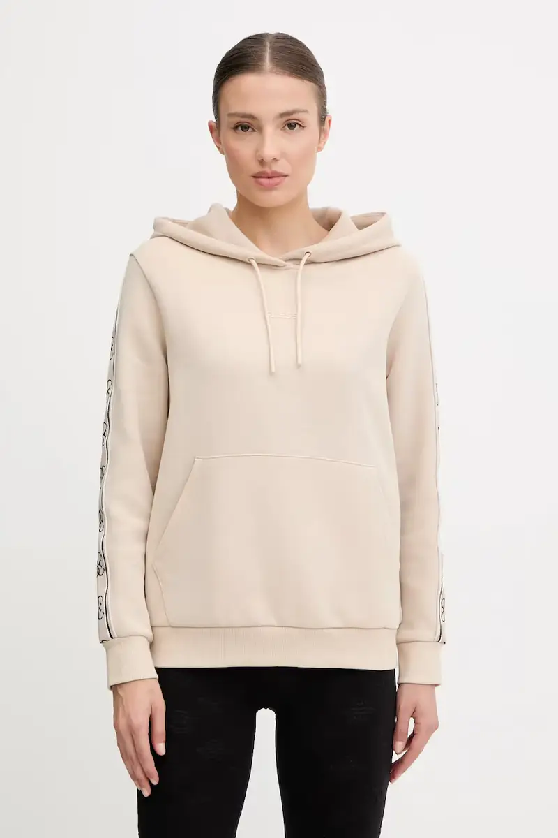 Guess felpa CARLA donna colore rosa con cappuccio con applicazione V4YQ11 KB3P2 Beige