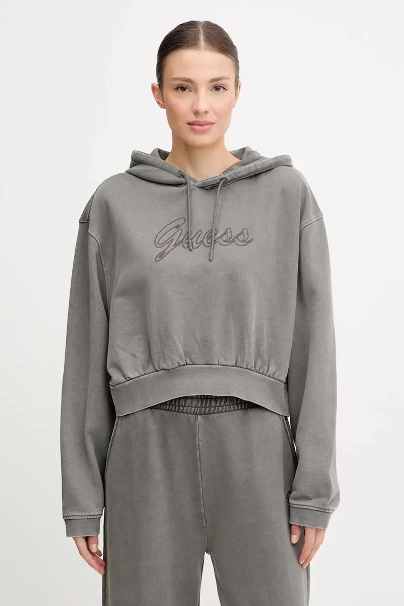 Guess felpa in cotone MISTY donna colore grigio con cappuccio V5RQ16 KCOS1