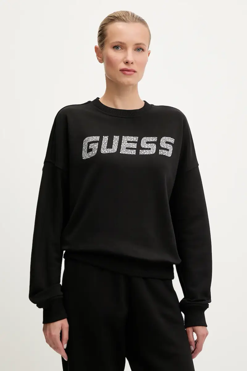 Guess felpa in cotone PRIMULA donna colore nero con applicazione V5YQ12 KCRP0