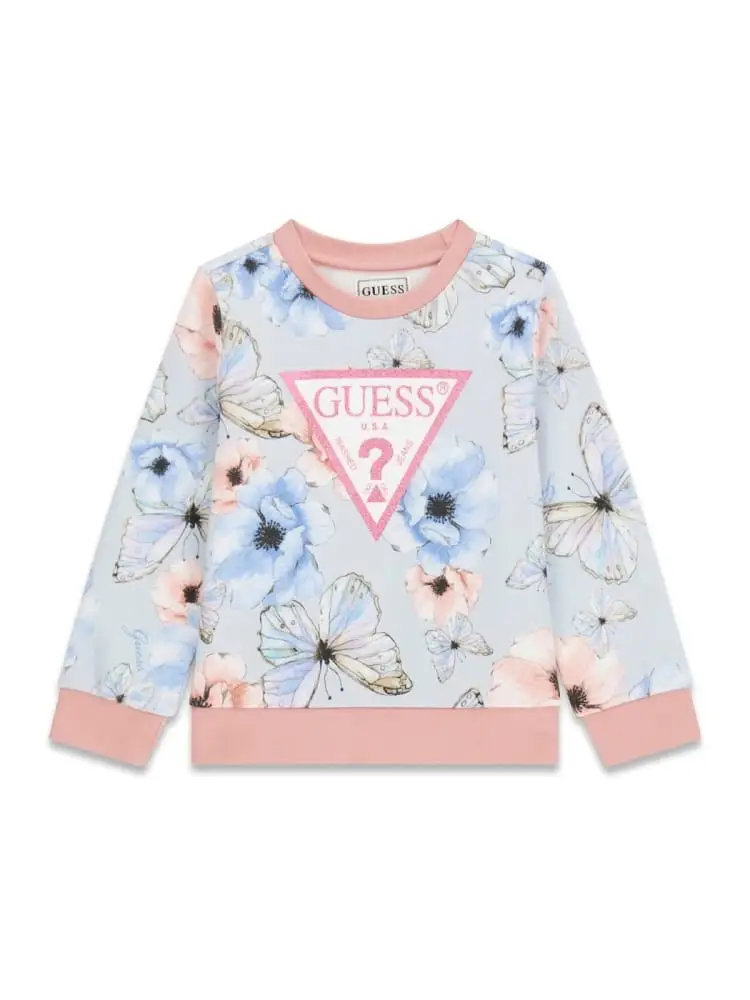 Guess felpa kids/junior in cotone a fantsia bianco rosa con logo