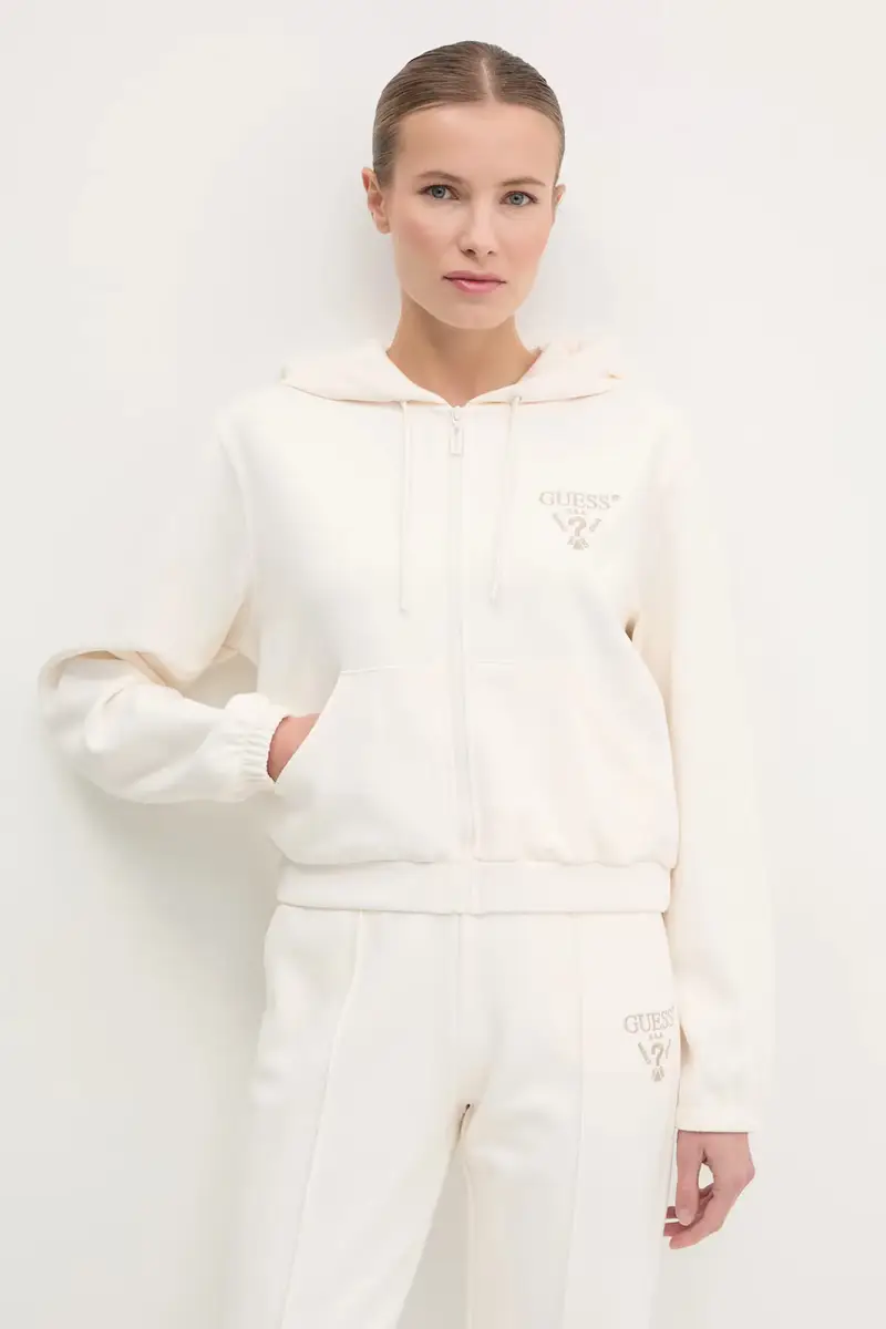 Guess felpa ROBERTA donna colore beige con cappuccio con applicazione V5RQ20 KC3D2