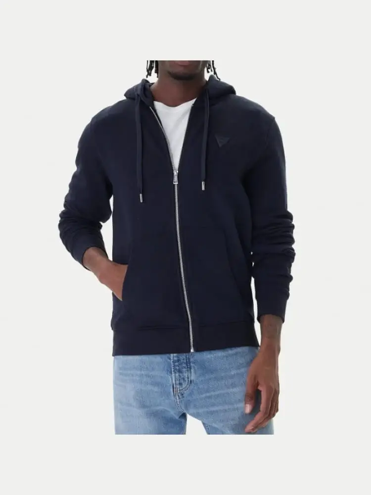 Guess felpa uomo blu con zip e cappuccio