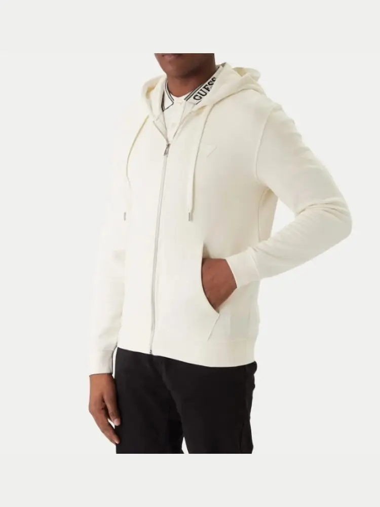 Guess felpa uomo color panna con zip e cappuccio
