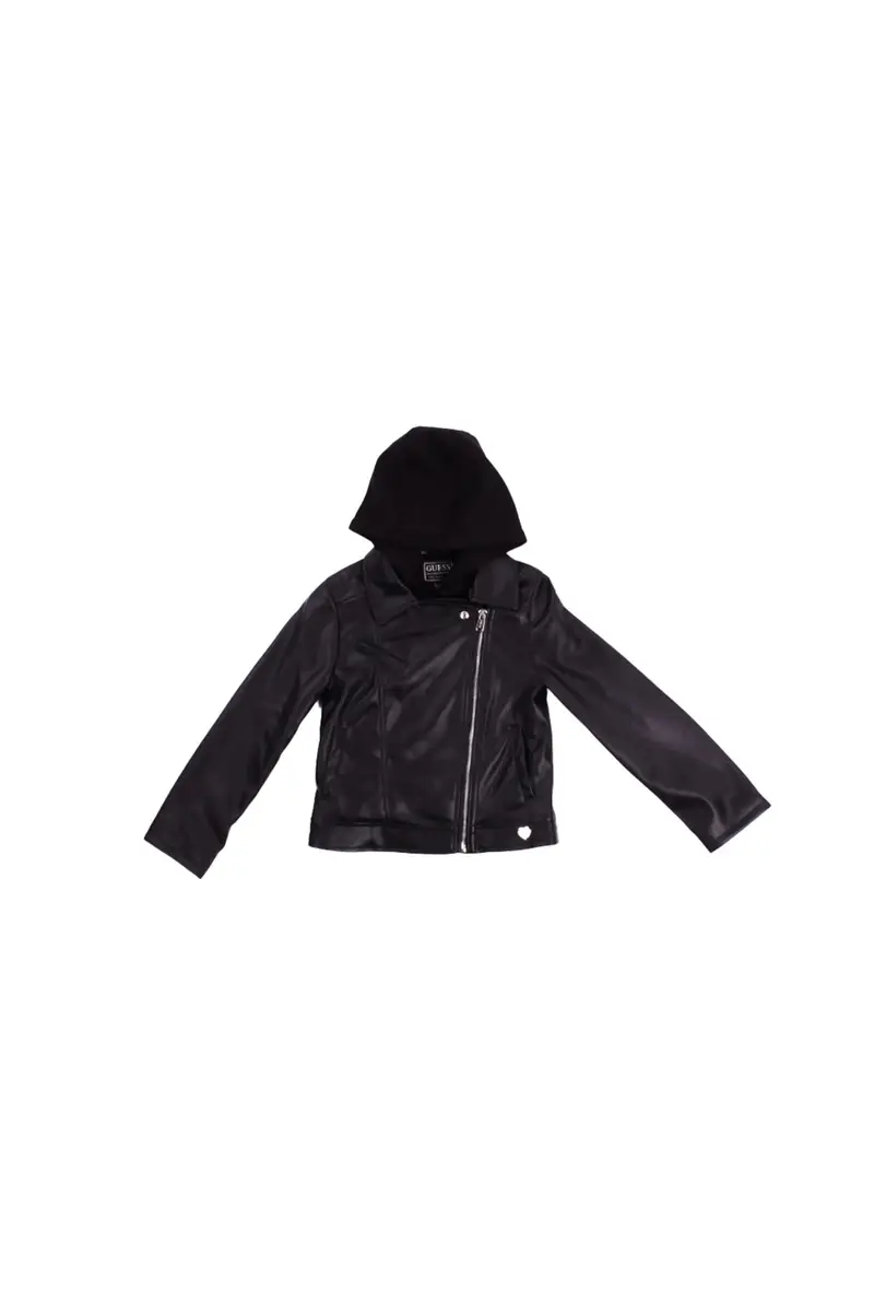 GUESS Giacca Bambina Jet black Pu hooded ls jacket w/zip
