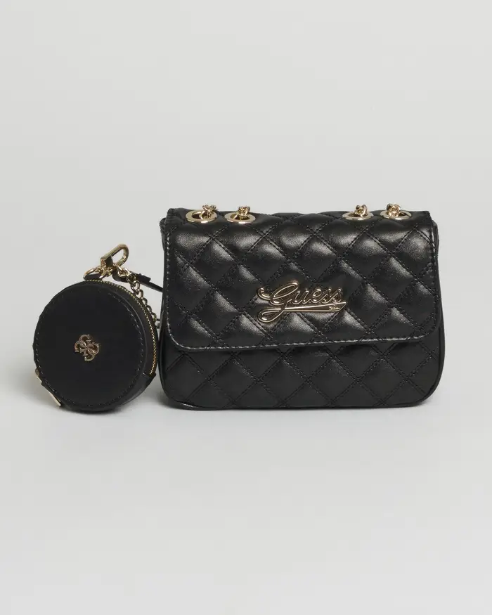Guess Kids Borsa a tracolla nera in similpelle con portachiavi applicato