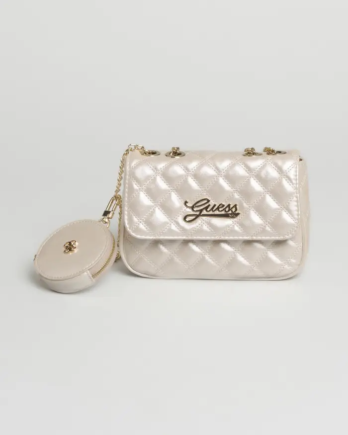 Guess Kids Borsa a tracolla panna in similpelle con portachiavi applicato