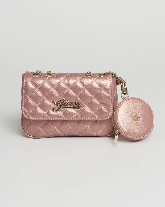 Guess Kids Borsa a tracolla rosa in similpelle con portachiavi applicato
