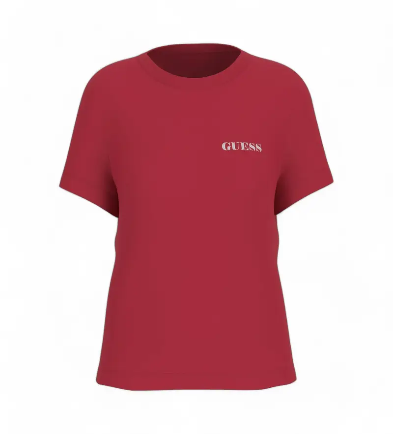Guess per donna. W5RI04I3Z14 Maglietta rossa con illustrazione, Rosso, Casual, Cotone, Manica corta