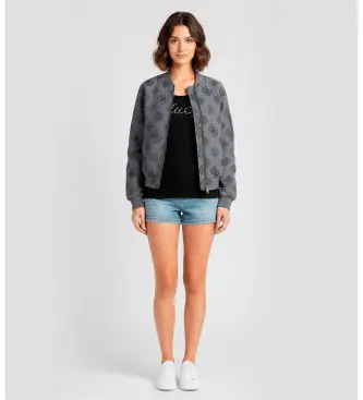 Guess per donna W5YL08WHDK2 Giubbotto bomber con logo blu, Casual, Grigio, Sintetico, Manica lunga