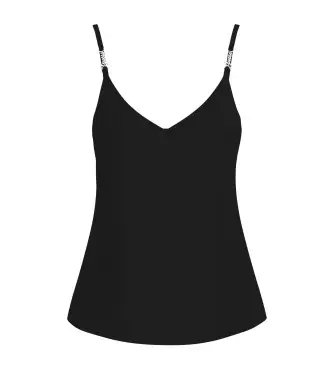 Guess per donna W6GH30W1845 Canotta con logo Caroline - Nero, Poliestere, Senza maniche / cinghie