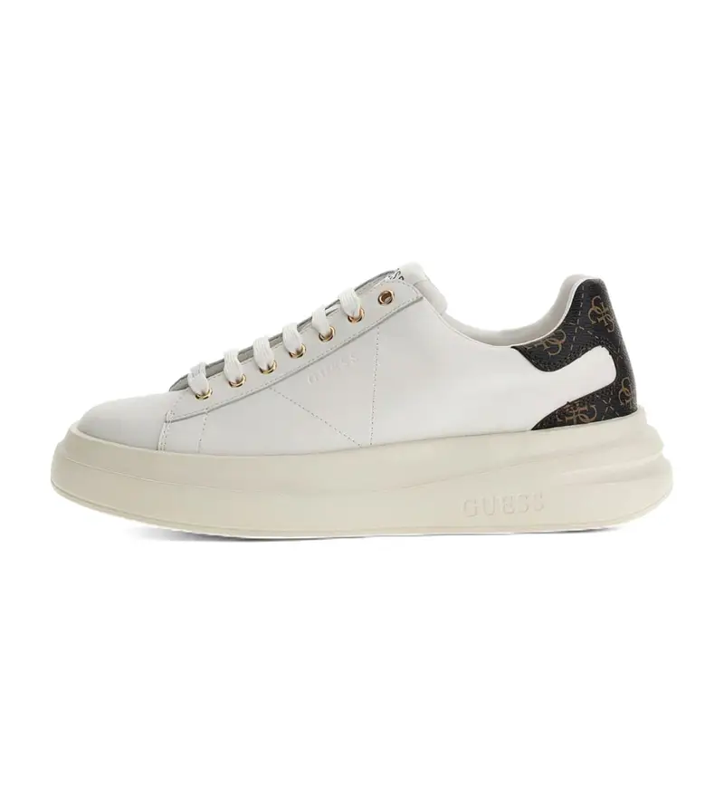 Guess per uomo. FMPVIBLEA12 Sneakers bianche con logo Elba 4g, Bianco, Basso, Stringhe, Casual Pelle