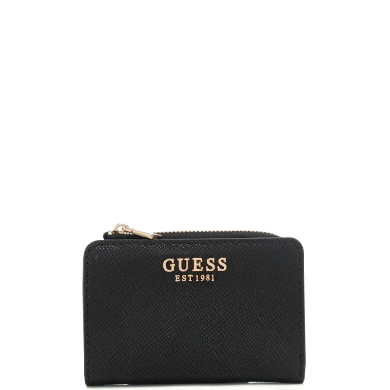 Guess portacarte da donna con logo lettering in metallo sul davanti nero