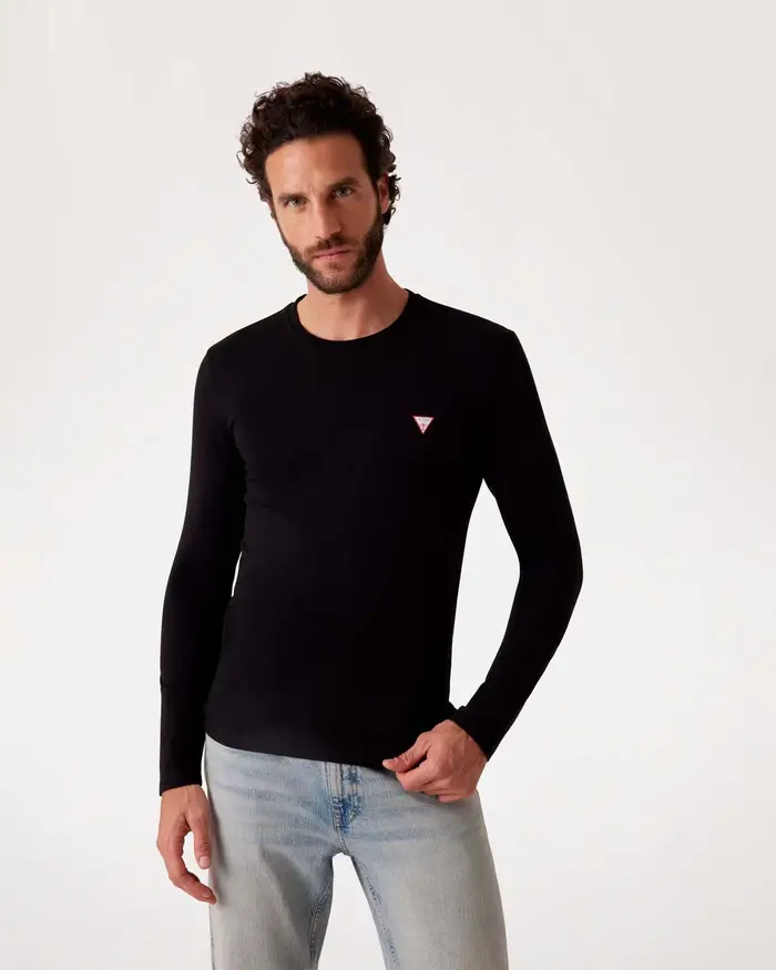 T-shirt manica lunga Guess nera in cotone stretch