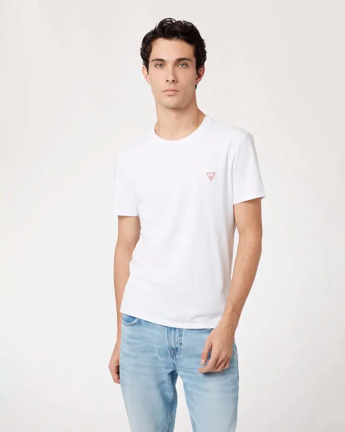 T-shirt mezza manica Guess bianca in cotone stretch con stampa logo al petto