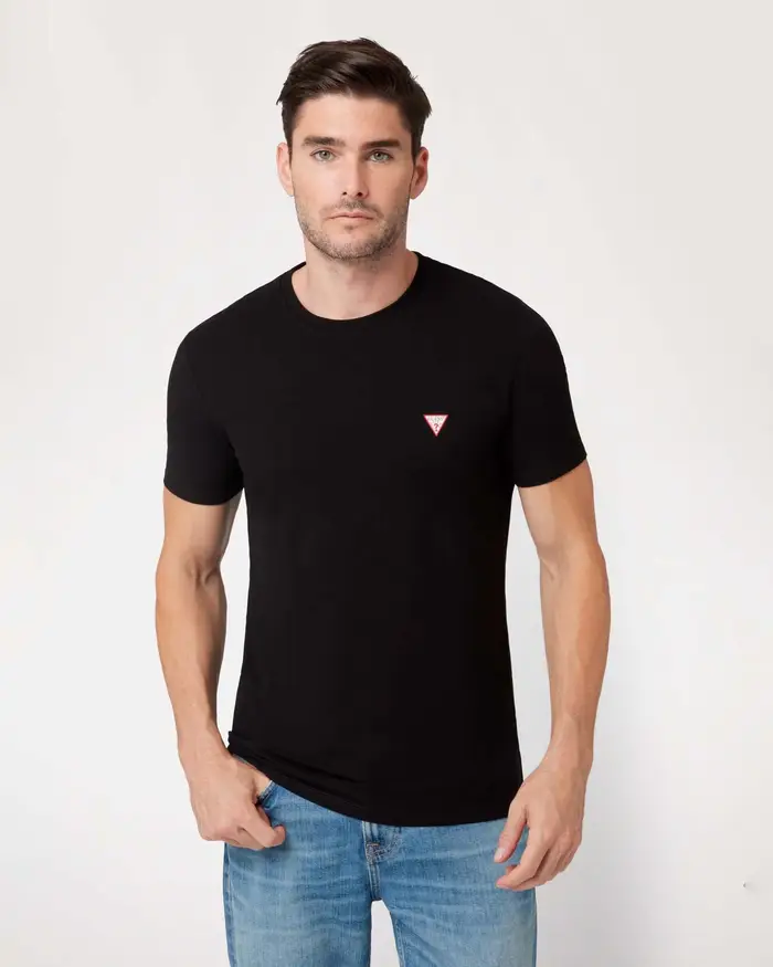 T-shirt mezza manica Guess nera in cotone stretch con stampa logo al petto