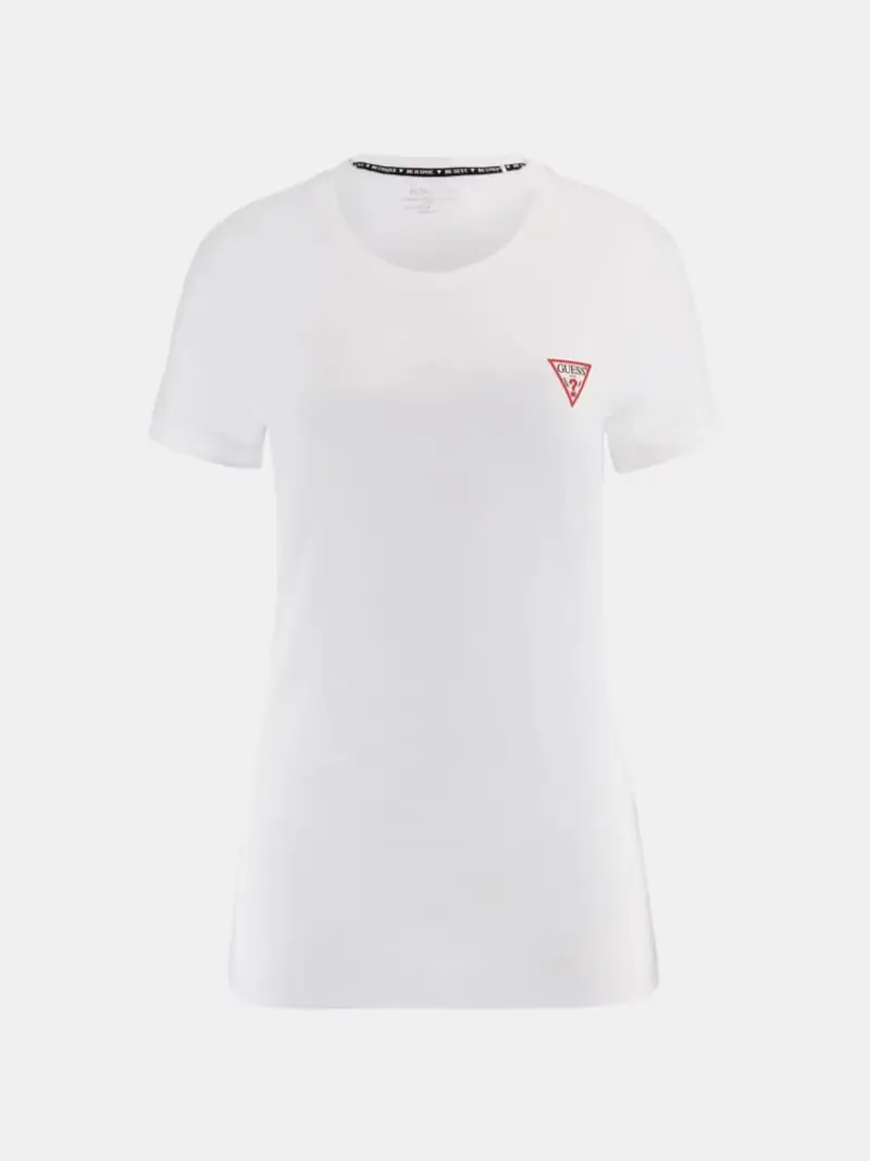 Guess tshirt bianca donna in cotone mini logo sul petto