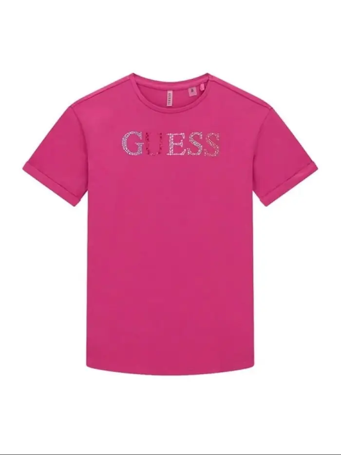 Guess tshirt fucsia bambina con strass