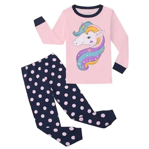 Gumyoss Pigiama per Bambine Unicorno Rosa Set Pigiama per Bambini Cotone Maniche Lunghe Inverno Unicorno Rosa 2 Pezzi