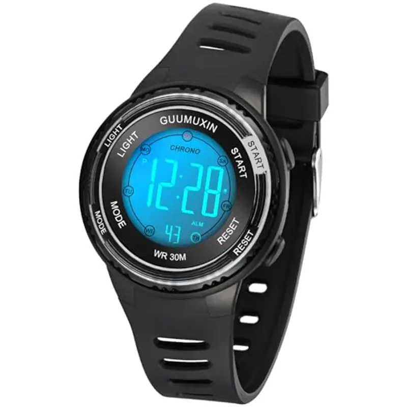 GUUMUXIN Orologio Digitale per Bambini, Orologio Sportivo per Bambini, Con Indicatore Luminoso a 7 Colori, Schermo in