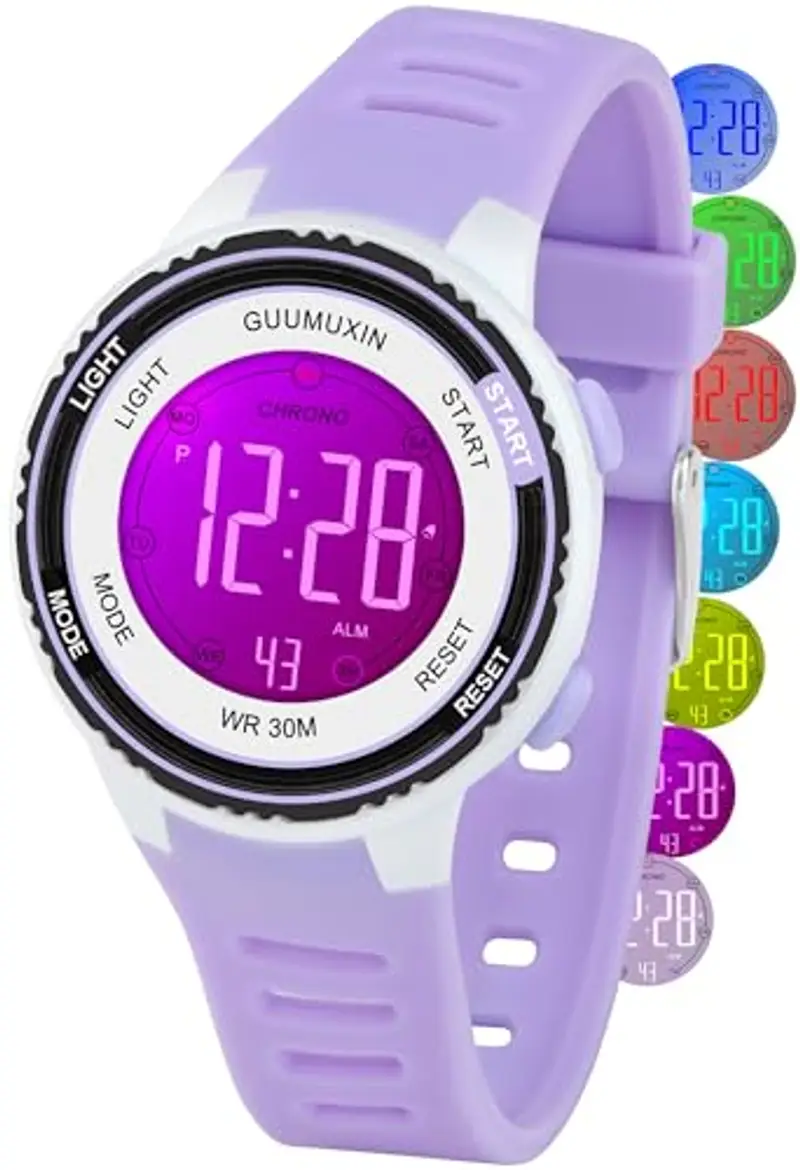 GUUMUXIN Orologio Digitale per Bambino e Bambina, Orologio Sportivo per Bambini, Con Indicatore Luminoso a 7 Colori