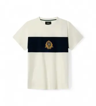 Hackett London per ragazzo HK5000068 T-shirt con pannello a stemma, color bianco sporco (7Años= 122cm), Casual, Cotone, Manica corta, moda