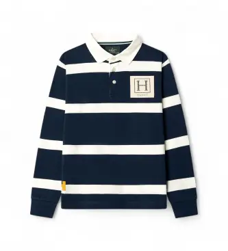 Hackett London per ragazzo HK5700008 Polo rugby marino (15Años= 170cm), Casual, Cotone, Manica lunga, Navy, moda per bambini Blu