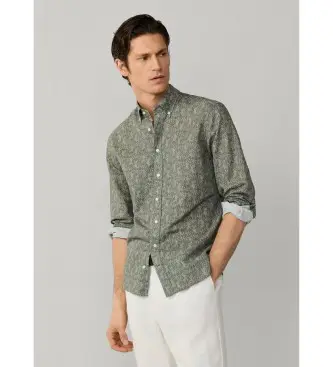 Hackett London per uomo HM3010613 Camicia con stampa tigre verde, Casual, Cotone, Manica lunga