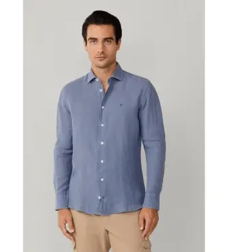 per uomo HM3010636 Camicia di lino blu Kent (XXL), Casual, Manica lunga